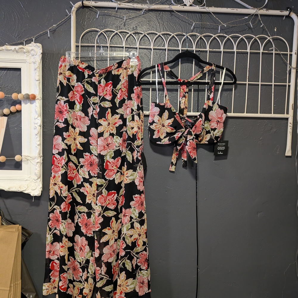 Floral Black and Pink Skirt